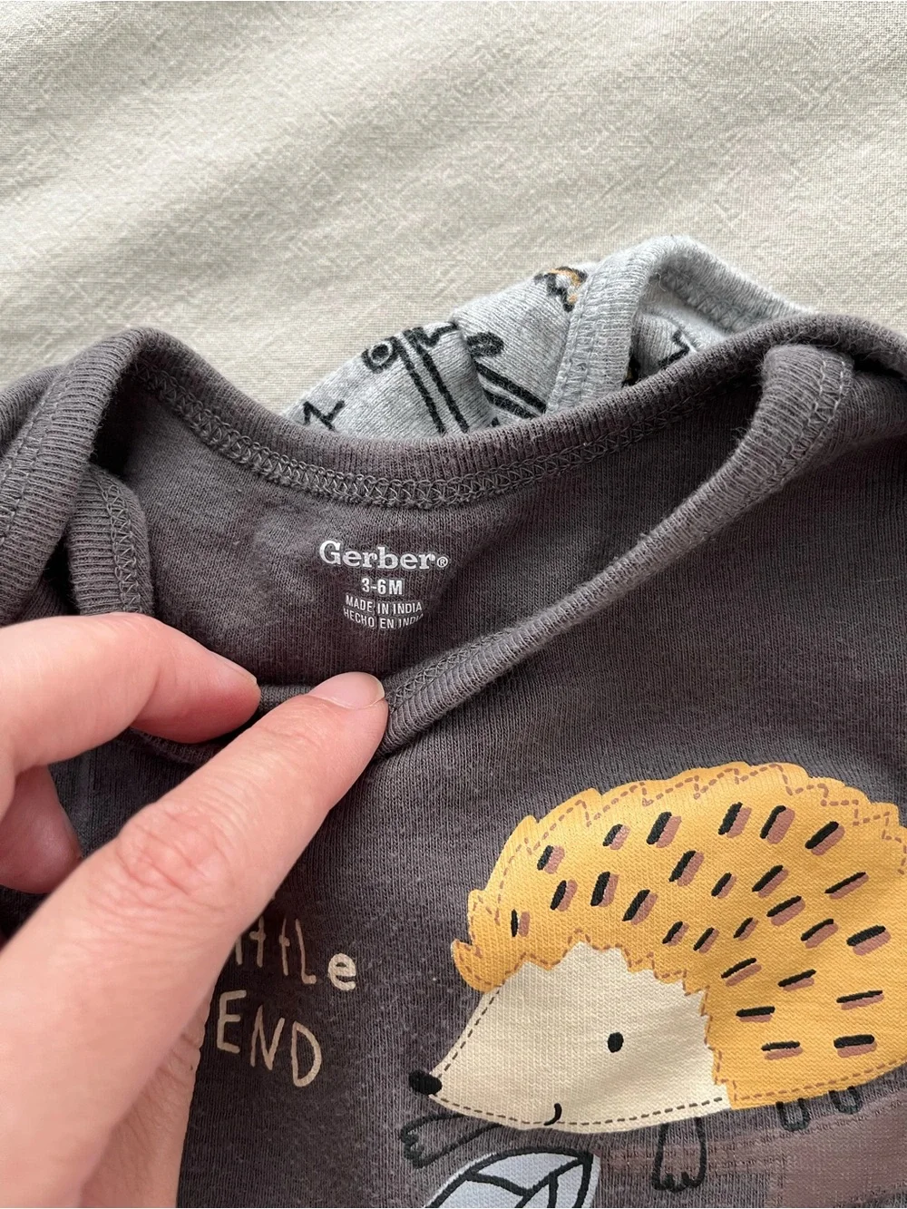 Gerber Dark Gray and Light Gray Hedgehog & Squirrel One-Piece Bodysuit Set